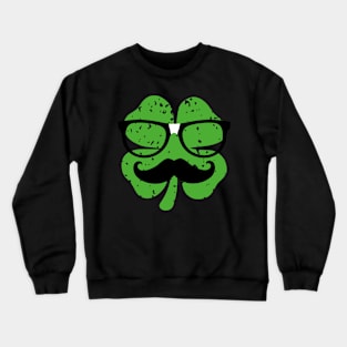 Funny St Patricks Day Nerdy Geek Shamrock Mustache Crewneck Sweatshirt